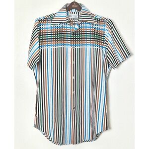 Vintage K-Mart‎ Button Up Shirt Men's Medium Multicolor Striped 1970s Retro